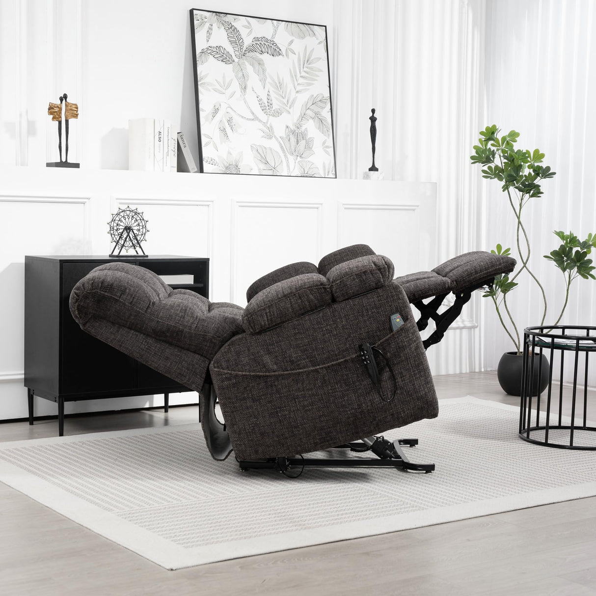 REHOUSING Oversized Power Lift Recliner Big Man 400lbs, Extra Wide Recliner Chair with Lifts Vertically for Elderly, Features Cup Holder, Heat and Massage, Zero Gravity Lay Flat for Adults (Grey) REHOUSING