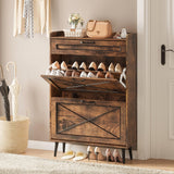 Maupvit Shoe Cabinet with 2 Flip Drawers,Hidden Shoe Storage Cabinet with 1 Pull Drawer for Entryway,Narrow Shoe Rack,Freestanding Slim Shoe Organizer Cabinet for Hallway,Brown Maupvit