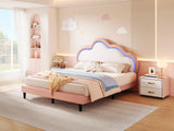 YITAHOME Full Size Bed Frame, LED Bed with PU Faux Leather Adjustable Cloud Headboard, Platform Upholstered Bed Frame with Wooden Slats Support, No Box Spring Needed, Easy Assembly, Pink YITAHOME