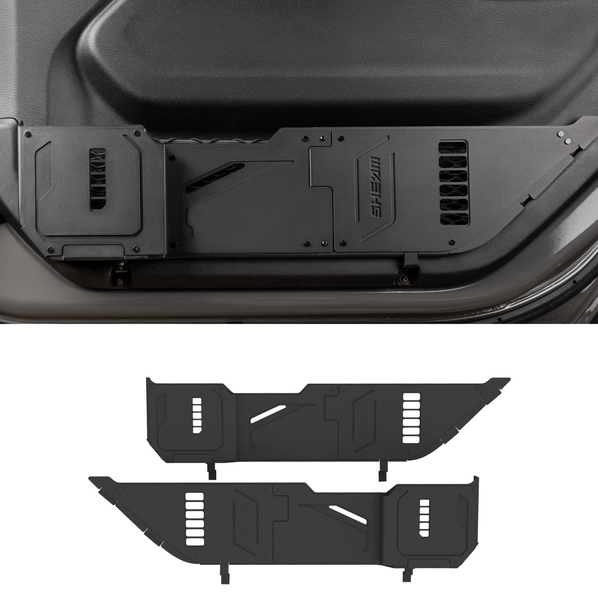SHEAM Metal Front Door Pocket Storage Box Compatible with 2018-2025 Jeep Wrangler JL 2/4 Door 4XE Gladiator JT, Car Side Insert Organizer Box Interior Accessories Replaces Weak Saggy Net -2PCS SHEAM