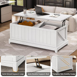 UPOSOJA 48” Lift Top Coffee Table for Living Room, Coffee Tables with Large Storage & Fence Design, Coffee Table lifting top for Living Room Rustic Center Table for Home and Office, White UPOSOJA
