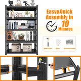 Book Shelf, Metal Bookshelves, Heavy Duty Steel Bookcases, Large Storage Capacity Adjustable Tall Industrial Bookshelf for Living Room, Bedroom and Library, Black (5-Tier With Fence 72''Hx36''Wx16''D) ErgoNova