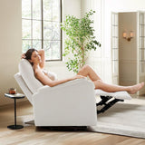 COLAMY Swivel Rocking Recliner Chair, Nursery Rocker Glider Recliner with Extra Large Footrest, Deep Seat, High Back, Upholstered Fabric Reclining Single Sofa for Living Room-White COLAMY