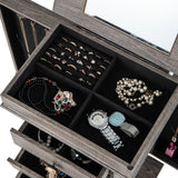 CHARMAID Jewelry Cabinet Armoire with 5 Drawers, Jewelry Box Organizer with Top Flip Mirror, Side Swing Doors, Necklace Hooks Top Storage Organizer, Standing Jewelry Armoire Chest CHARMAID