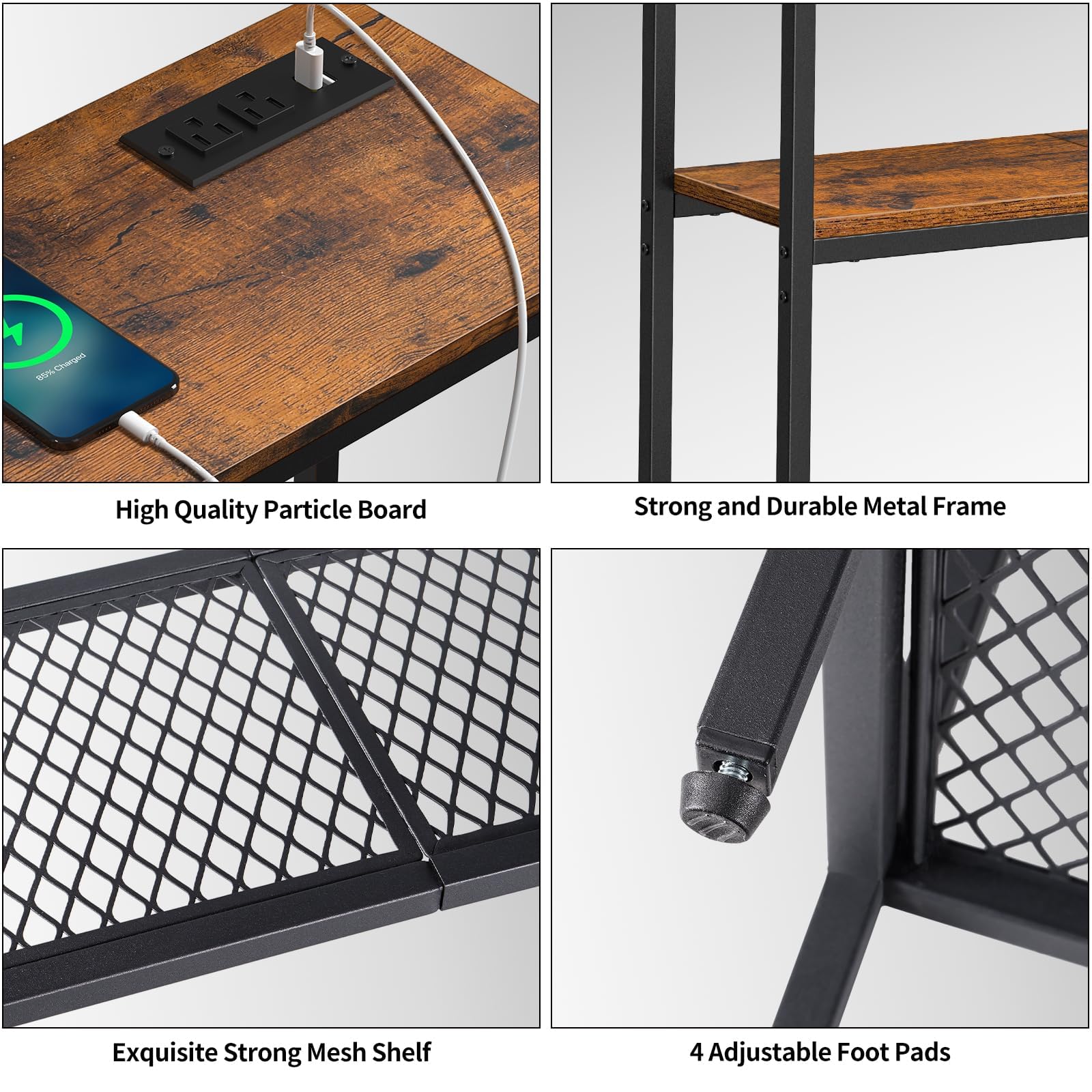 Snughome Console Table with Power Outlets, Entryway Table with Storage, Narrow Sofa Table with 3 Tier Shelves, Couch Table with USB Ports, Hallway Table for Living Room, Entrance - WoodArtSupply