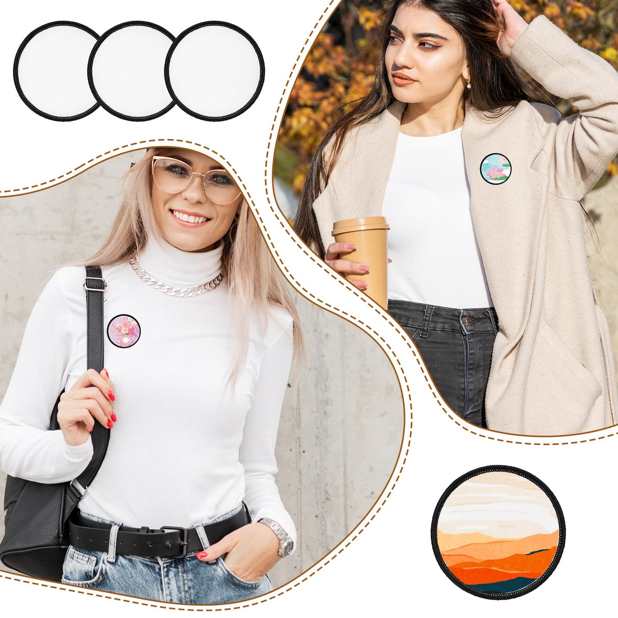 30Pcs Sublimation Blanks Patches Iron On Blank Patches Large Iron-on Patch with Black Border Exquisite Fabric Patches for DIY Crafts Hats Caps Backpack Uniforms (Round) Psyqtsuary