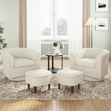 COLAMY Upholstered Swivel Barrel Accent Chair with Ottoman, Modern Single Sofa Lounge Armchair Club Chair with Storage Space for Living Room Bedroom Office, Beige,2pc COLAMY