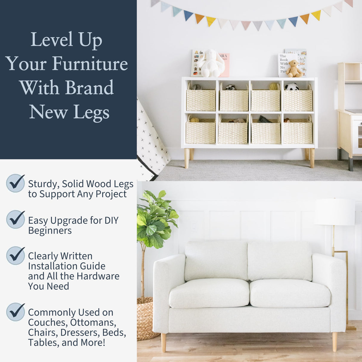 Ash Wood Furniture Legs - Premium Mid Century Legs for Sofa, Chair, Table, Dresser, Bed, Cabinet, Ottoman - Our Wooden Legs Are Easy To Install & Include Installation Hardware - Set of 4, 8 Inches Airy Abode