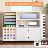 Craft Storage Cart Compatible with Cricut Machines, Mobile Craft Table Workstation for Cricut Maker, 24 Vinyl Roll Holders Cabinet 2 Drawers, Lockable Wheels Hipicute