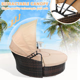 SUNCROWN Outdoor Patio Round Daybed with Retractable Canopy, Brown Wicker Furniture Sectional Couch with Washable Cushions, Backyard, Porch SUNCROWN