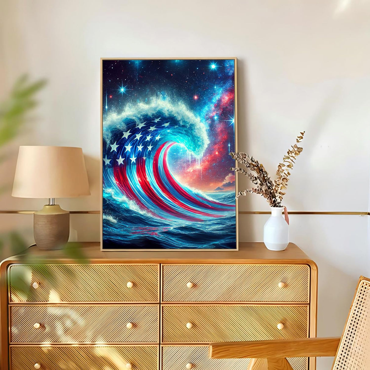 Reivworl Independence Day Diamond Art Kits for Adults, Waves Diamond Painting Kits, Gem Art Kit for Gifts and Home Interior Decor 12x16 Inch Reivworl