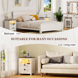 FREDEES Farmhouse Nightstand with Charging Station & Power Outlets, Smart LED Night Stand with Human Sensor 3 Color Lights&Drawers, Farmhouse End Side Table for Bedroom/Living Room, Antique White FREDEES