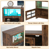 Livofloral Fireplace TV Stand for 75 Inch TV with LED Lights, Entertainment Center with 23” Electric Fireplace, LED TV Console Table with Open Storage Shelves & Cabinets for Living Room, Brown Livofloral