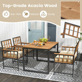 Tangkula 4 Piece Patio Dining Set, Outdoor Wood Dining Furniture W/ 2 Chairs & 1 Loveseat, 47” Acacia Wood Table W/Umbrella Hole, Cozy Seat Cushions, Outside Furniture Set for Backyard, Poolside Tangkula