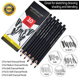MARTCOLOR Charcoal Pencils for Drawing, 10 Pieces (S-Soft, Ex-Soft, Soft, Medium, & Hard) Black Charcoal Pencils for Sketching, Shading, Blending MARTCOLOR