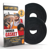 Smoker Chef XXL 20 FT Grill Gasket for Smokers - Black 1/2’’ x 1/8’’ Hi Temp Seal Smoker Gasket – 2-Pack x 10 FT Self Stick Black Nomex Fire Tape for BBQ Lid – High Heat Temperature Material Replace Smoker Chef