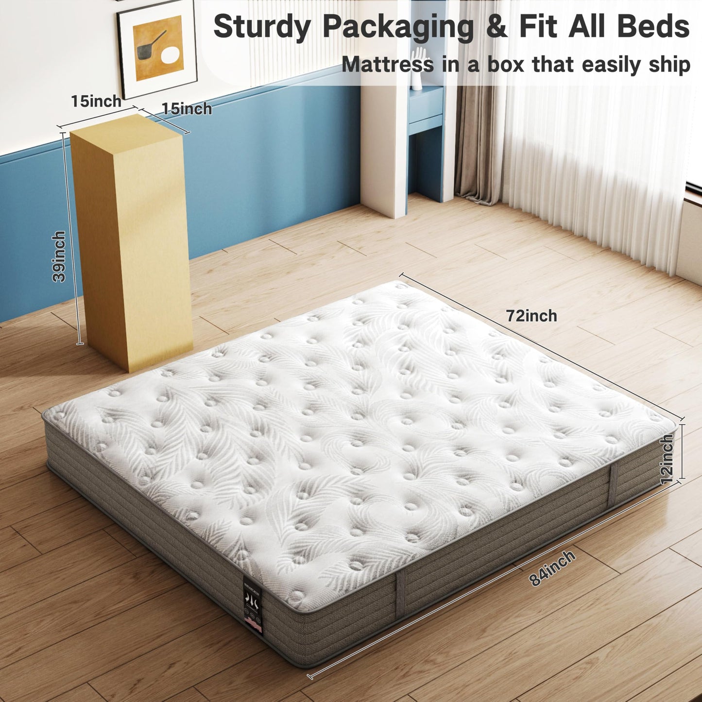 California King Mattress 12 Inch, Gel Memory Foam Mattress, Hybrid Mattress in a Box with Pocket Spring, Comfortable Medium Firm Mattress, Motion Isolation, Pressure Relief, CertiPUR-US Certified