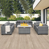 Lviden 5 Piece Wicker Patio Furniture Sets Outdoor Conversation Set, PE Rattan Sectional Sofa Couch with 45" Fire Pit Table and Non-Slip Grey Cushions, Furniture Covers Included Lviden