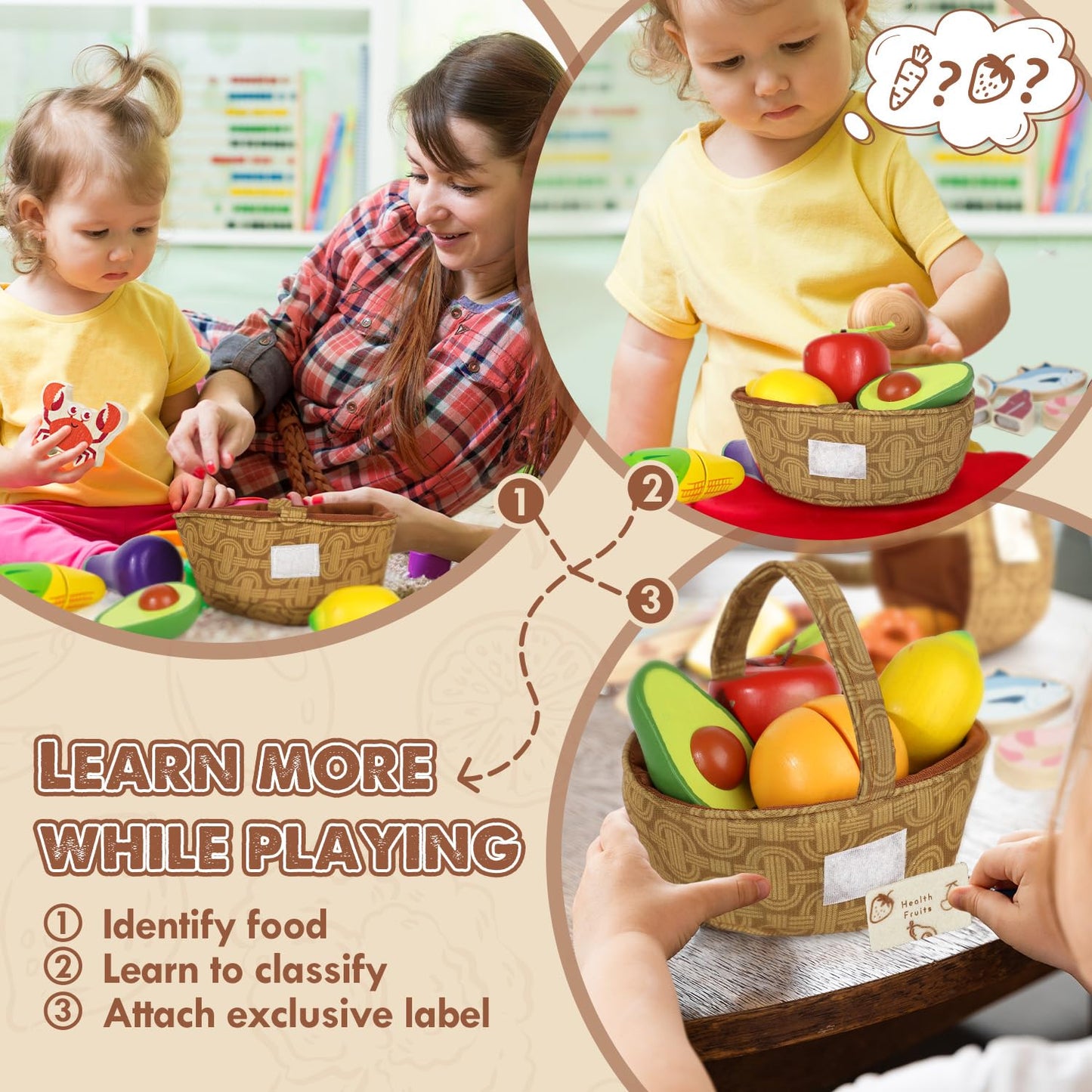 Wooden Play Food Sets, Lehoo Castle Toys Food for Kids Ages 4-8, Pretend Play Cutting Food Toys for Toddlers 3-5, Gift for Girls Boys - WoodArtSupply