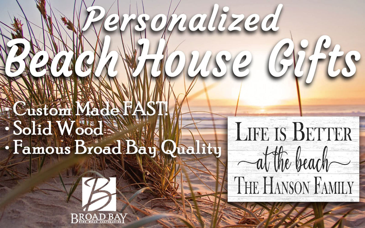 Custom Beach House Sign Personalized Beach Home Decor - Beach Theme Decoration - SOLID WOOD - 16.5 in x 10.5in (Life Is Better At The Beach - White) Broad Bay