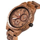 BEWELL Mens Wood Watch Quartz Analog Date Display Luminous Retro Handmade Wooden Wristwatch for Men (Walnut) BEWELL
