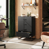 WLIVE Wood Dresser for Bedroom with 4 Drawers, Nightstand, Chest of Drawers, Tall Dresser Drawers with Sturdy Metal Frame for Hallway, Living Room, Closet, Black WLIVE