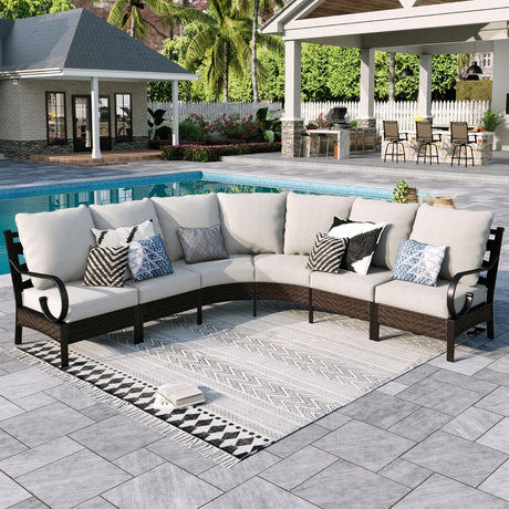Sophia & William 6 Piece Patio Furniture Set, Half-Moon Curved Outdoor Sofa, Wicker Rattan Outdoor Conversation Sets,Beige Sophia & William