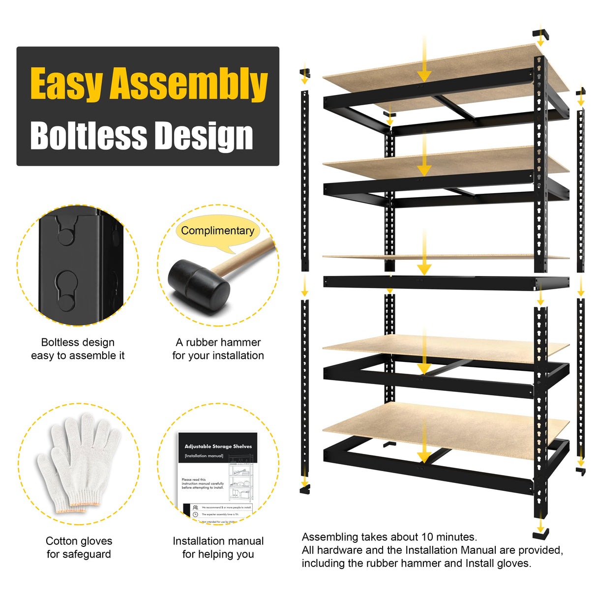 PrimeZone 40" W x 18" D x 71" H Heavy Duty Storage Shelves, 5 Tier Adjustable Garage Storage Shelving, Metal Shelving Unit Utility Rack Shelf for Warehouse Pantry Closet Kitchen, Black PrimeZone