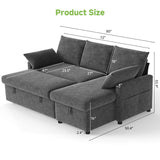 Real Relax 80'' Sofa Bed, L Shaped Chenille Sleeper Sofa Couch with Pull Out Bed and Chaise Storage for Living Room, Apartment and Office, Dark Gray Real Relax