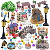 67PCS Cute Fairy Garden Accessories Miniature Figurines Mini Resin Animals Flower Tree House Bridge Mini Figurines Micro Landscape Decoration Fairy Garden Potted Plant Terrarium Decor Outdoor RFSRZ