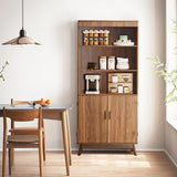 68" Fluted Tall Bookcase with Storage Cabinet,Mid-Century Modern 5-Tiers Arched Bookshelf Cabinet with Doors, Arched Bookcase with Open Display Storage Shelf for Home Office Bedroom Living Room,Walnut XUZENEST