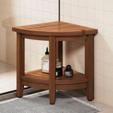 Jekruiet Teak Shower Bench for Corner, 18 inch Shower Chair Stool for Shaving Legs with Storage Shelf,Waterproof Bathroom Bench Seat for Elderly and Disabled Indoor Use Jekruiet