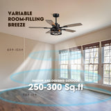 52 Inch Ceiling Fans with Lights and Remote & APP Control, Farmhouse Ceiling Fan with LED Lighting for Bedroom Living Room and Patio, Black Caged Ceiling Fan for Indoor and Outdoor(NO BULB） YouthDream