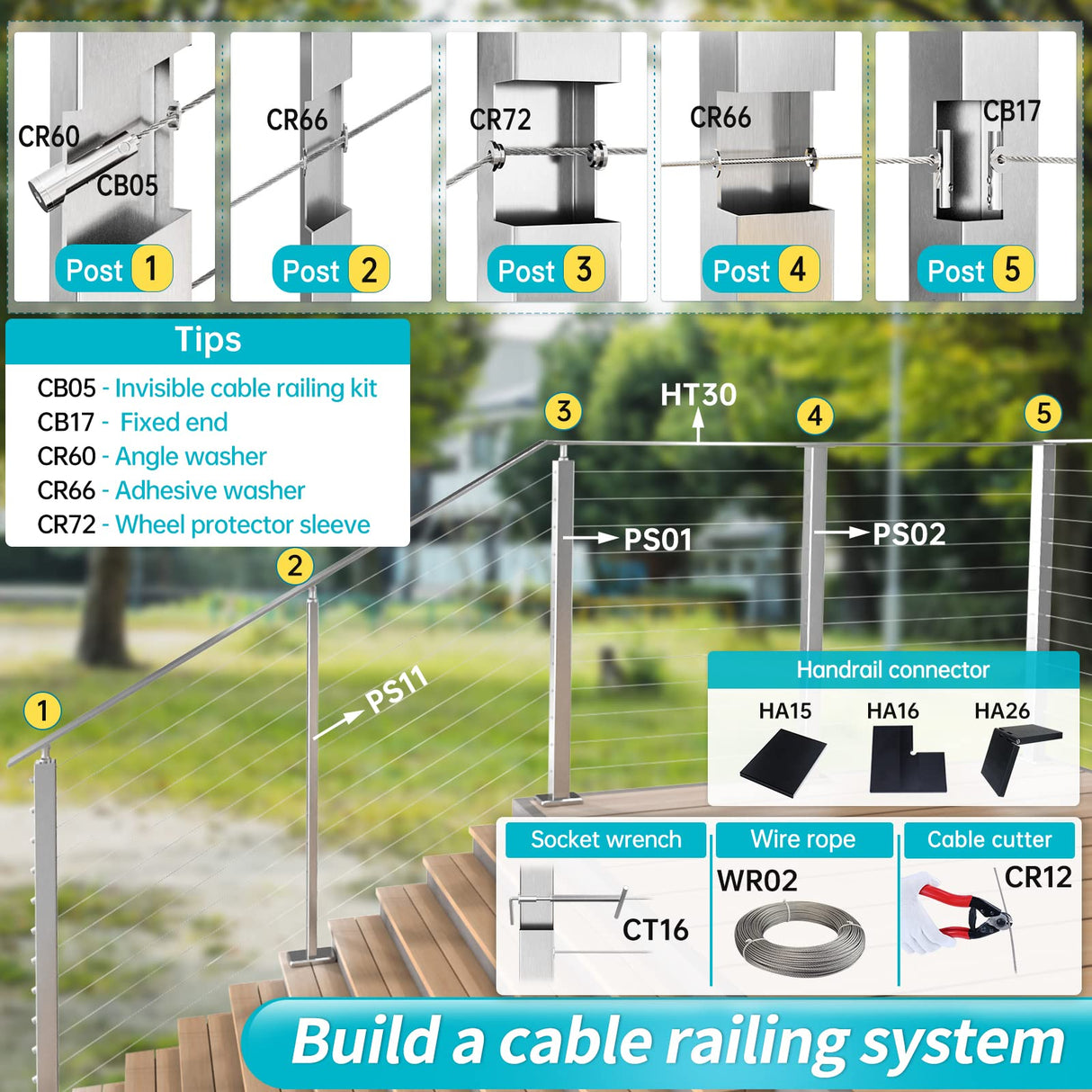 Muzata Intermediate Post Undrilled 42"x1"x2"(Post Body 39") Adjustable Top Cable Railing Post Top Mount Brushed Rectangular Stainless Steel Middle Post Wood Concrete Level Deck, PS11 LN4L Muzata