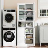 AQY Kitchen Pantry Cabinet,72" White Pantry Storage Cabinet with Adjustable Shelves and Glass Doors,Freestanding Cupboard,Metal Pantry Cabinets with Handle for Living Room Kitchen Assembly Required AQY