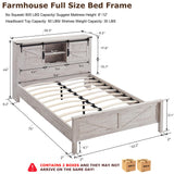 T4TREAM Farmhouse Full Size Bed Frame w/Storage Bookcase Headboard, Sliding Barn Door, Charging Station, Rustic Wood Platform Bed w/Wood Slats Support, No Box Spring Needed, Antique Brush White T4TREAM