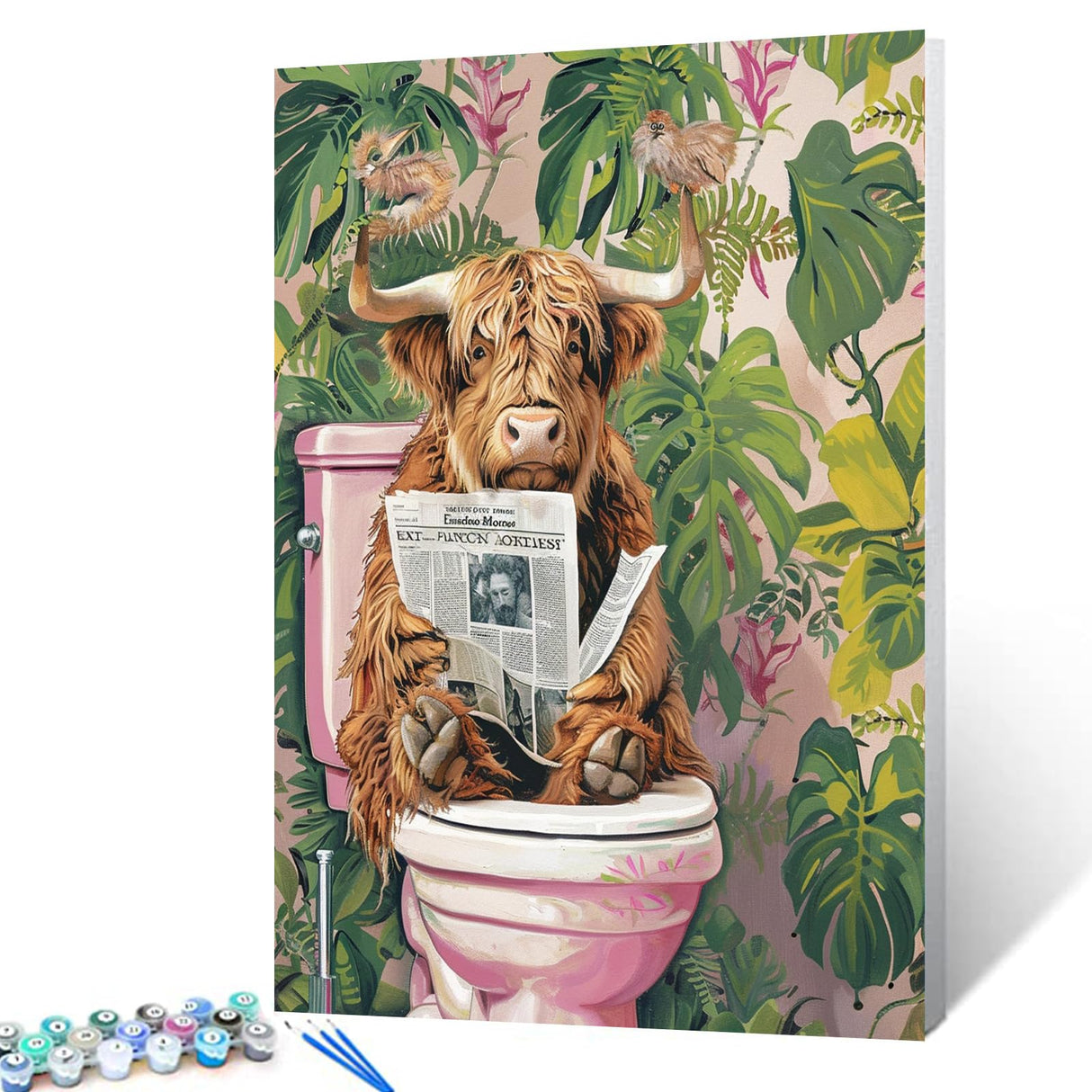 Tucocoo Rustic Animals Bathroom Paint by Numbers DIY Acrylic Paint by Numbers Kits for Adults Funny Highland Cow Bathroom Paintings Picture Arts Craft for Home Wall Art Decor16x20Inch Frameless Tucocoo