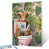 Tucocoo Rustic Animals Bathroom Paint by Numbers DIY Acrylic Paint by Numbers Kits for Adults Funny Highland Cow Bathroom Paintings Picture Arts Craft for Home Wall Art Decor16x20Inch Frameless Tucocoo