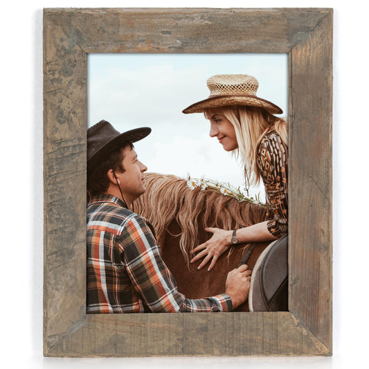 Rustic Picture Frame 8x10, 100% Reclaimed Wood Frame with Tempered Glass, Farmhouse Style Photo Frame 8''x10'' Distressed & Vintage Looking Wall Decor Gallery Wall Frame Set Mounting or Table Display