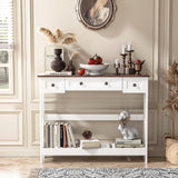 VEELOK 39.4" Farmhouse Console Table with 3 Drawers for Entryway, Rustic Entryway Table Entry Table, Sofa Table for Living Room, Hallway, Behind Couch, White and Brown VEELOK