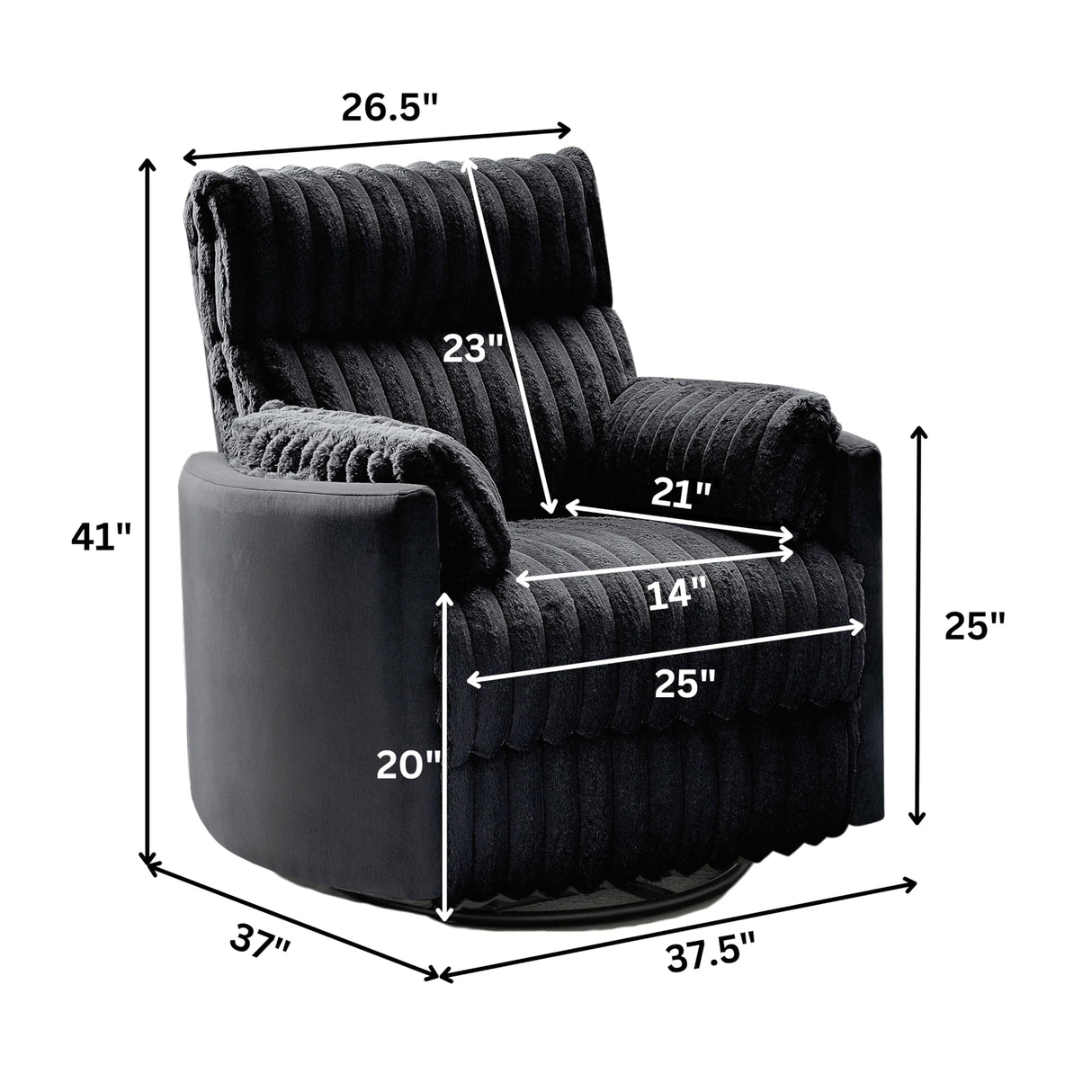 Roundhill Furniture Bocaton Wide Wale Corduroy Upholstery Manual Recliner, Black Roundhill Furniture