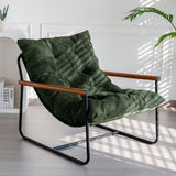 MAXYOYO Modern Accent Chair, Comfy Living Room Chair with Metal Frame Wooden Armrest, Upholstered Armchair with Soft Cushion for Bedroom Balcony Lounge Reading Room, Dark Green MAXYOYO