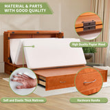 EDWINENE Queen Murphy Bed with Mattress Included, Murphy Bed Cabinet with Drawers and Charging Station for Small Spaces, Home Offices (Circular Pattern, Cherry) EDWINENE