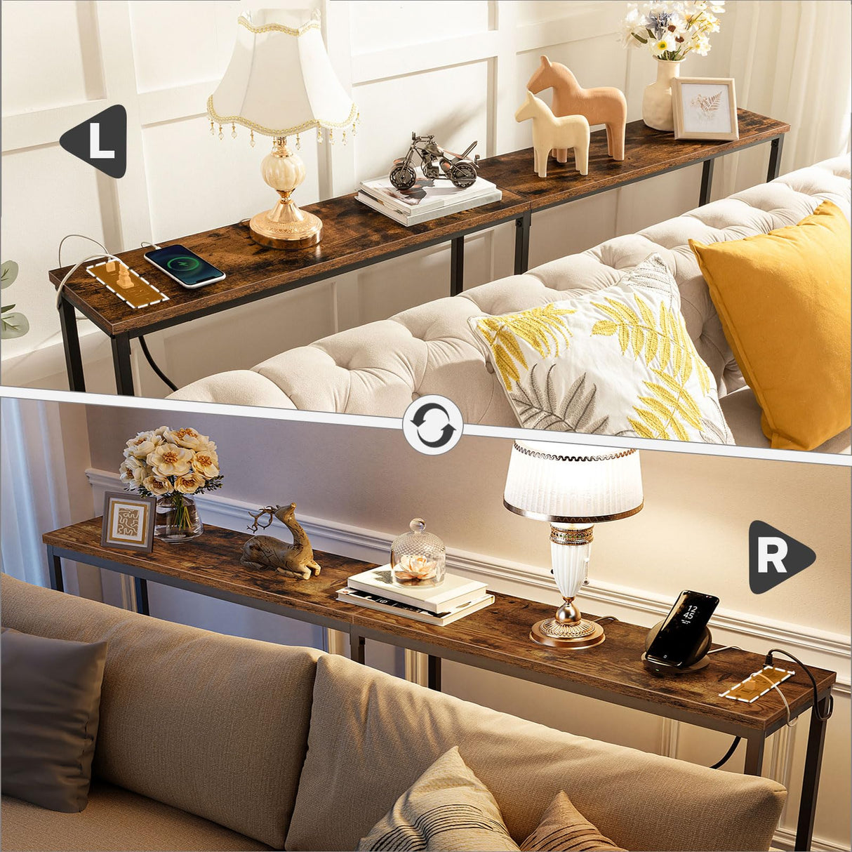 HOOBRO 70.9 Inches Console Table with 2 Power Outlets and 2 USB Ports, Extra Long Entryway Table with Charging Station, Narrow Sofa Table Behind Couch, Hallway, Living Room, Rustic Brown BF1801XG01G2 HOOBRO