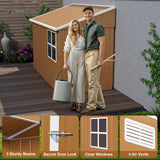 YOPTO 8x4 FT Sheds & Outdoor Storage,Heavy-Duty Metal Steel Shed with Windows and Weatherproof Sloped Roof,Waterproof Tool Sheds w/Lockable Door & Ventilation,for Garden,Lawn,Brown YOPTO