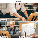 Readaeer Bamboo Book Stand, Large Book Holder with 6 Adjustable Height, Foldable Cookbook Stand Desktop Document Holder for Kitchen & Office (13.4 x 9.3 Inch) READAEER