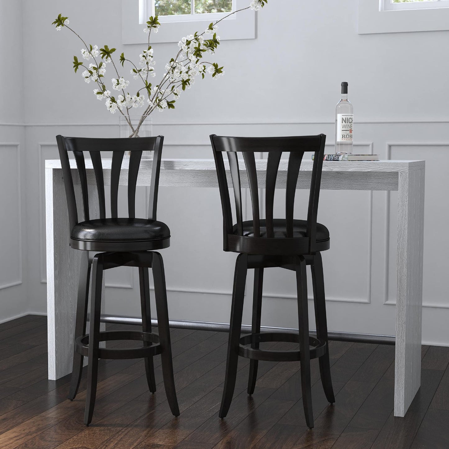 Hillsdale Savana Wood Bar Height Kitchen Stool, 29.5" High, Black - WoodArtSupply