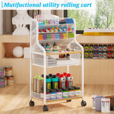 Rolling Craft Cart with Drawer, White Small Utility Cart, Metal Storage Cart with Lockable Wheels, 6 Tiers Paint Organizer for Art Supplies, Store for Brushes Paints Artifacts Small Parts JKsmart