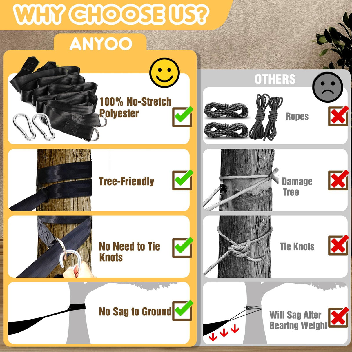 ANYOO Cotton Hammock Portable Camping Hammocks for Hanging Sturdy Garden Comfortable Fabric Hammock with Tree Straps Up to 660lbs with Travel Bag for Camping Outdoor/Indoor Patio Backyard ANYOO