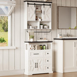 IRONCK Bathroom Wall Cabinet, Farmhouse Medicine Cabinet with Sliding Barn Door and LED Lights, Storage Cabinet Wall Mounted with Adjustable Shelves & Towel Bar for Bathroom, Kitchen, White IRONCK